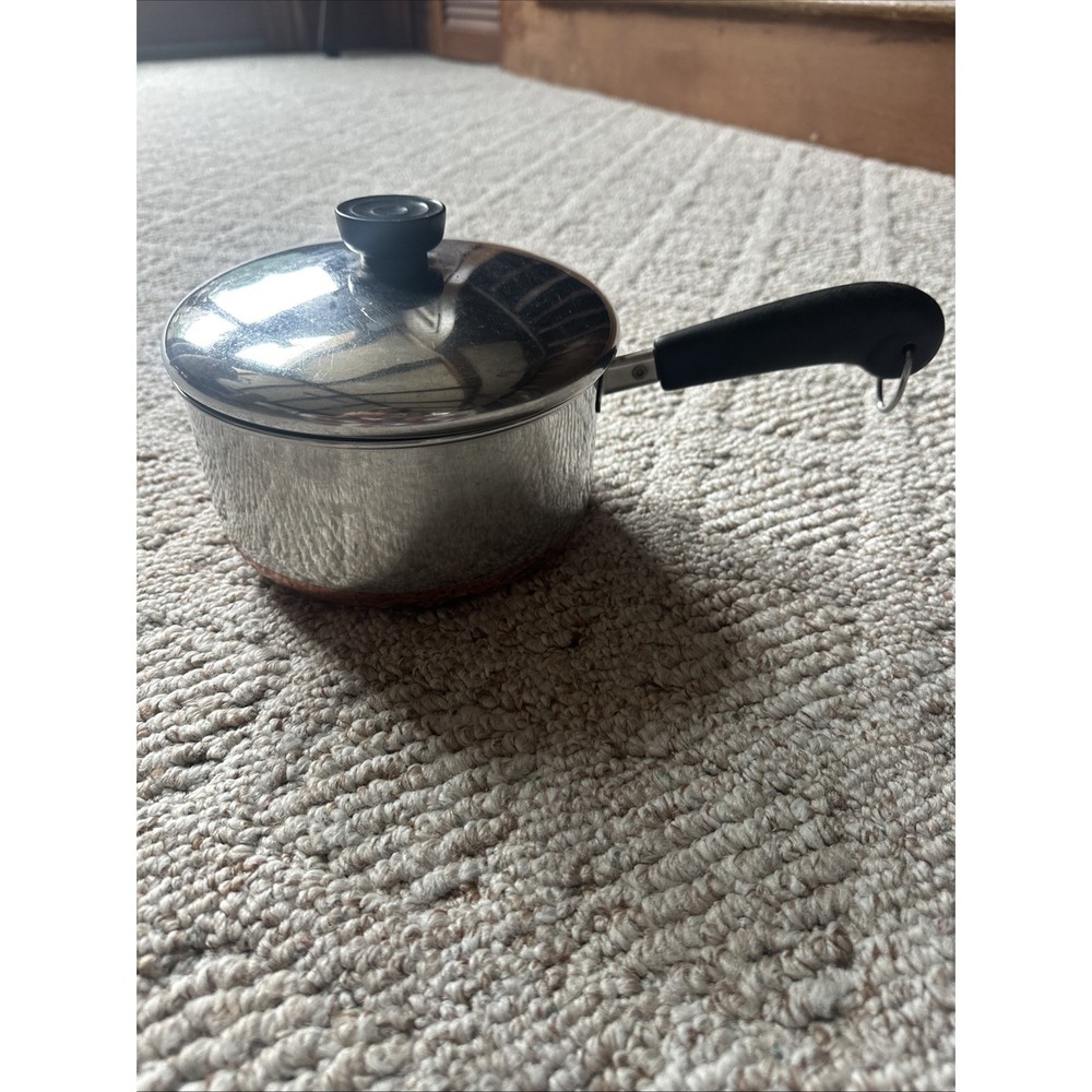 Vintage Revere Ware 2 qt Sauce Pan, Copper Bottom, Stainless Steel, With Lid EUC